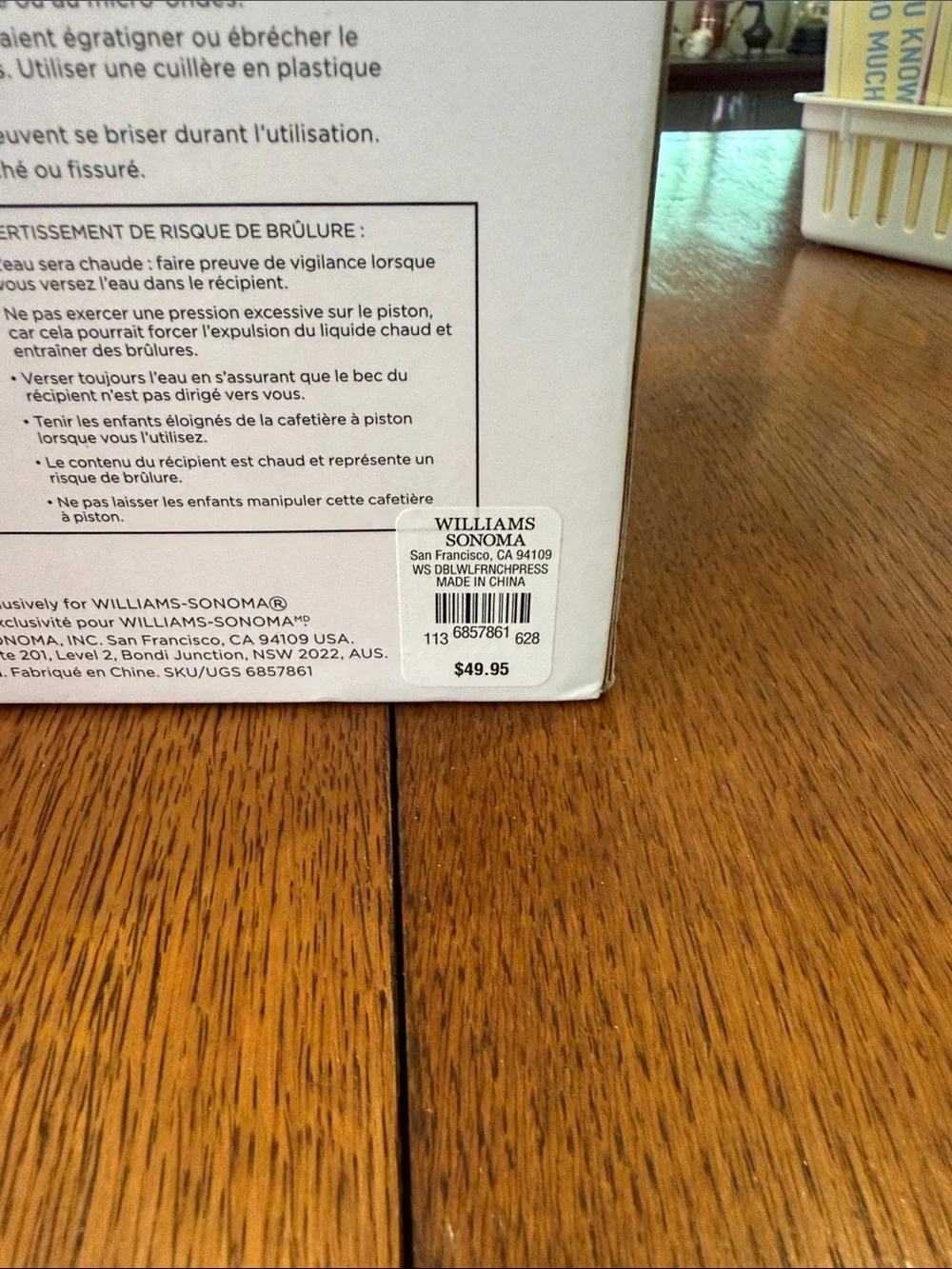 Williams Sonoma Double-Walled Glass 6-Cup French Press - Clear NIB